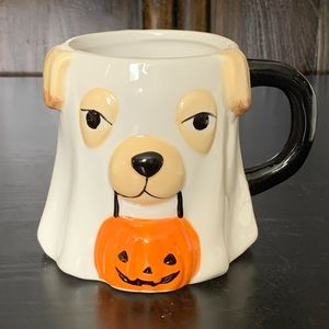 Dog Ghost with Pumpkin 18oz Ceramic Halloween Mug